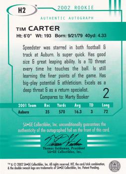 2002 SAGE HIT - Autographs Silver #H2 Tim Carter Back