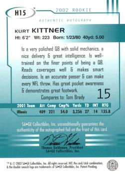 2002 SAGE HIT - Autographs Silver #H15 Kurt Kittner Back