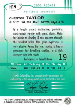 2002 SAGE HIT - Autographs Silver #H19 Chester Taylor Back