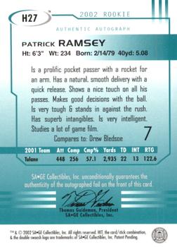 2002 SAGE HIT - Autographs Silver #H27 Patrick Ramsey Back