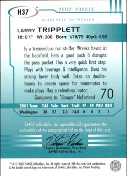 2002 SAGE HIT - Autographs Silver #H37 Larry Tripplett Back