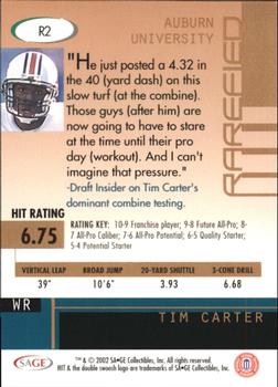 2002 SAGE HIT - Rarefied Silver #R2 Tim Carter Back