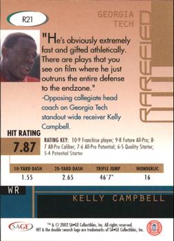 2002 SAGE HIT - Rarefied Silver #R21 Kelly Campbell Back
