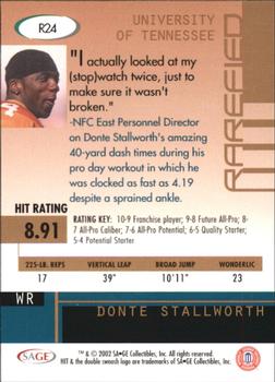 2002 SAGE HIT - Rarefied Silver #R24 Donte Stallworth Back
