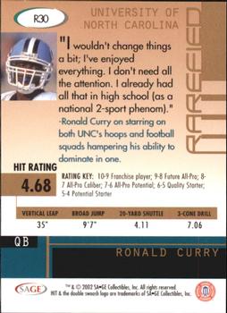 2002 SAGE HIT - Rarefied Silver #R30 Ronald Curry Back