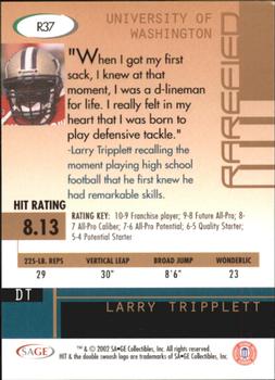 2002 SAGE HIT - Rarefied Silver #R37 Larry Tripplett Back