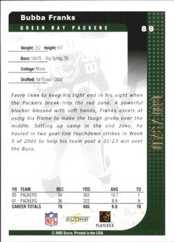 2002 Score - Final Score #89 Bubba Franks Back