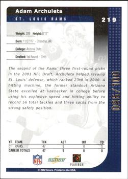 2002 Score - Final Score #219 Adam Archuleta Back