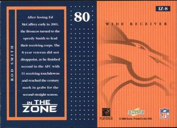 2002 Score - In the Zone #IZ-8 Rod Smith Back