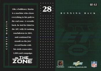 2002 Score - In the Zone #IZ-12 Curtis Martin Back