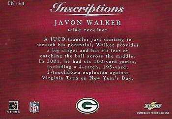 2002 Score - Inscriptions #IN-33 Javon Walker Back