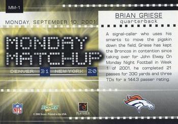 2002 Score - Monday Matchup #MM-1 Brian Griese Back
