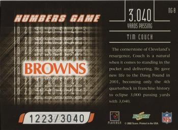 2002 Score - Numbers Game #NG-8 Tim Couch Back