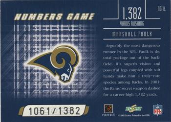 2002 Score - Numbers Game #NG-14 Marshall Faulk Back