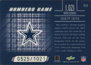 2002 Score - Numbers Game #NG-19 Emmitt Smith Back