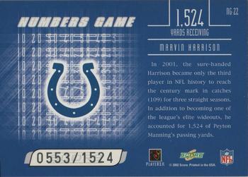 2002 Score - Numbers Game #NG-22 Marvin Harrison Back