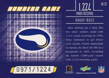 2002 Score - Numbers Game #NG-25 Randy Moss Back