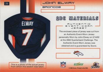 2002 Score - QBC Materials #29 John Elway Back