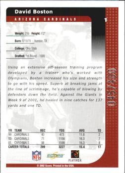 2002 Score - Scorecard #1 David Boston Back