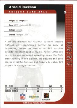 2002 Score - Scorecard #2 Arnold Jackson Back