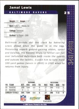 2002 Score - Scorecard #25 Jamal Lewis Back