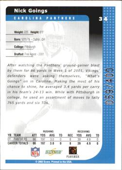 2002 Score - Scorecard #34 Nick Goings Back