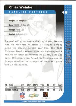 2002 Score - Scorecard #40 Chris Weinke Back