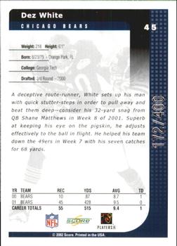 2002 Score - Scorecard #45 Dez White Back