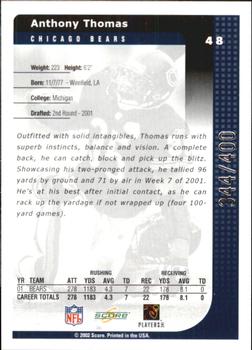 2002 Score - Scorecard #48 Anthony Thomas Back