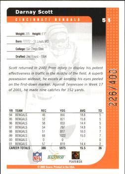 2002 Score - Scorecard #51 Darnay Scott Back