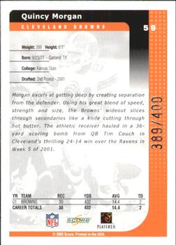 2002 Score - Scorecard #59 Quincy Morgan Back