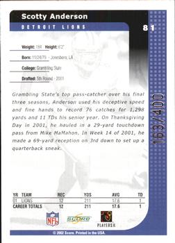 2002 Score - Scorecard #81 Scotty Anderson Back