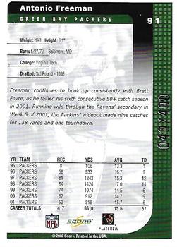 2002 Score - Scorecard #91 Antonio Freeman Back