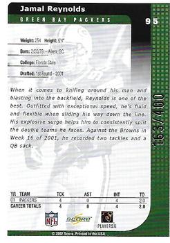 2002 Score - Scorecard #95 Jamal Reynolds Back