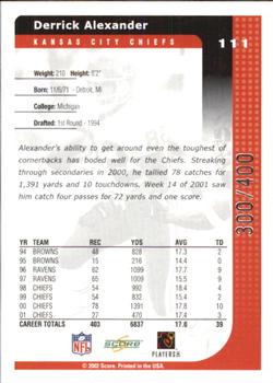 2002 Score - Scorecard #111 Derrick Alexander Back