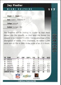 2002 Score - Scorecard #117 Jay Fiedler Back