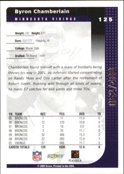 2002 Score - Scorecard #125 Byron Chamberlain Back