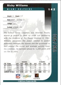 2002 Score - Scorecard #142 Ricky Williams Back