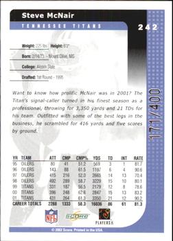 2002 Score - Scorecard #242 Steve McNair Back