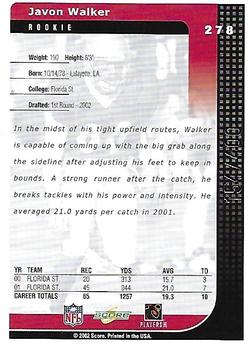 2002 Score - Scorecard #278 Javon Walker Back