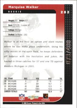 2002 Score - Scorecard #282 Marquise Walker Back
