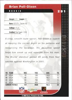 2002 Score - Scorecard #291 Brian Poli-Dixon Back