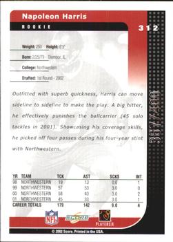 2002 Score - Scorecard #312 Napoleon Harris Back
