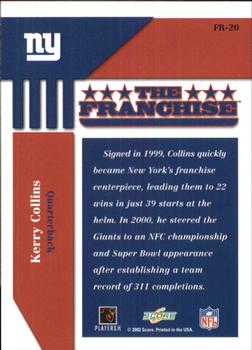 2002 Score - The Franchise #FR-20 Kerry Collins Back