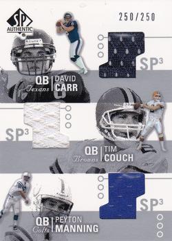 2002 SP Authentic - Authentic Threads Triple (SP3) #AT3-CC David Carr / Tim Couch / Peyton Manning Front