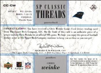 2002 SP Legendary Cuts - SP Classic Threads #CC-CW Chris Weinke Back