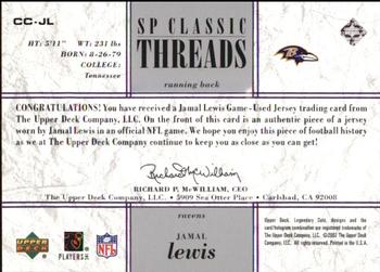 2002 SP Legendary Cuts - SP Classic Threads #CC-JL Jamal Lewis Back