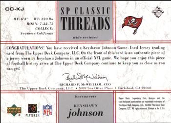 2002 SP Legendary Cuts - SP Classic Threads #CC-KJ Keyshawn Johnson Back