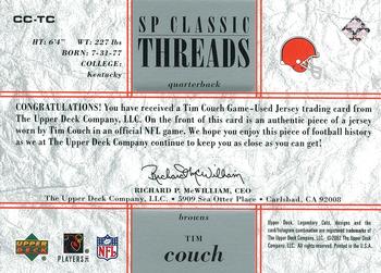2002 SP Legendary Cuts - SP Classic Threads #CC-TC Tim Couch Back