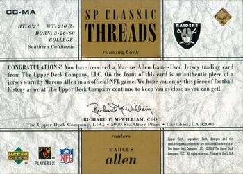 2002 SP Legendary Cuts - SP Classic Threads Gold #CC-MA Marcus Allen Back
